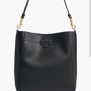 Tory Burch McGraw Black Pebbled Leather Shoulder Bag